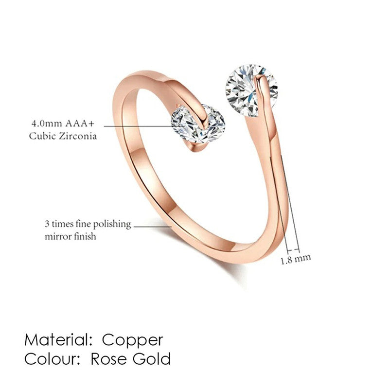 Rose Gold Plated Round Cut Elegant Austrian Crystal Adjustable Open Cuff Ring