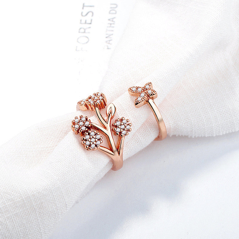 Rose Gold Plated American Diamond Studded Contemporary Korean Finger Ring