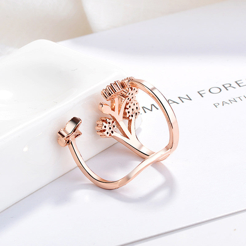 Rose Gold Plated American Diamond Studded Contemporary Korean Finger Ring