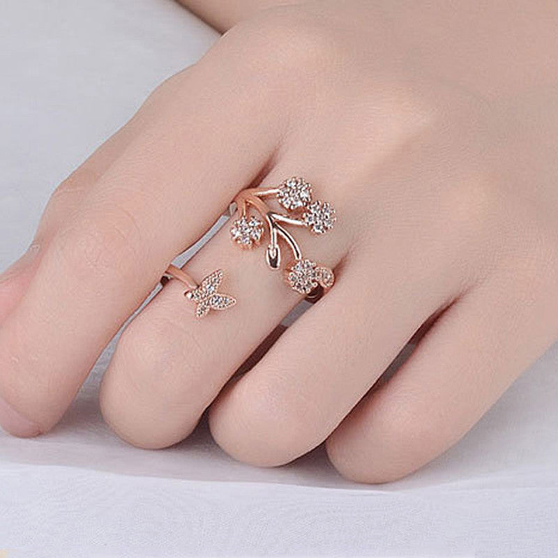 Rose Gold Plated American Diamond Studded Contemporary Korean Finger Ring