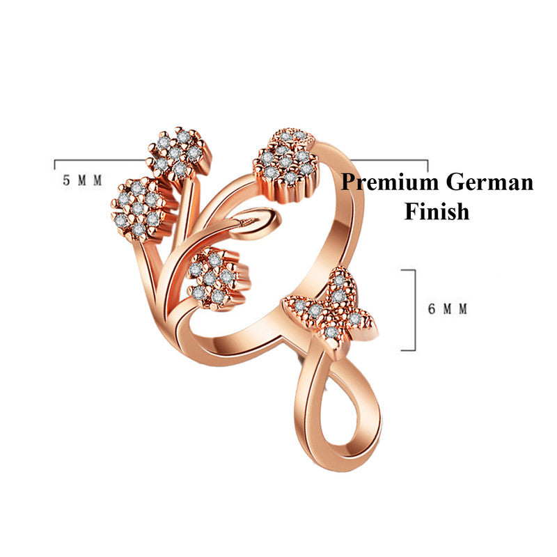 Rose Gold Plated American Diamond Studded Contemporary Korean Finger Ring