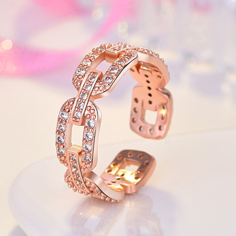 Rose Gold Plated American Diamond Studded Contemporary Korean Finger Ring