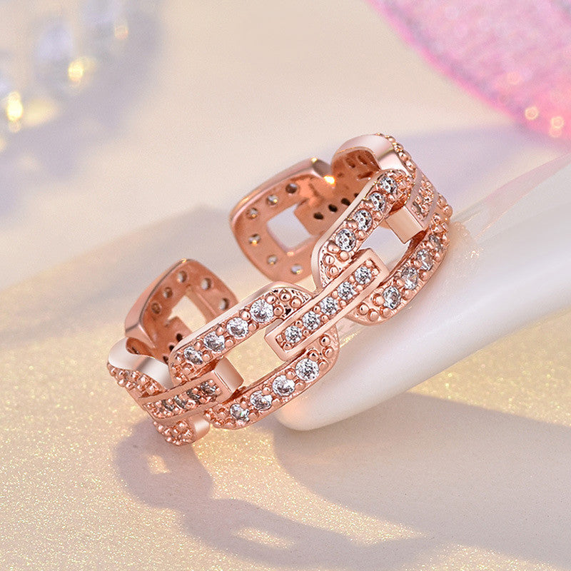 Rose Gold Plated American Diamond Studded Contemporary Korean Finger Ring