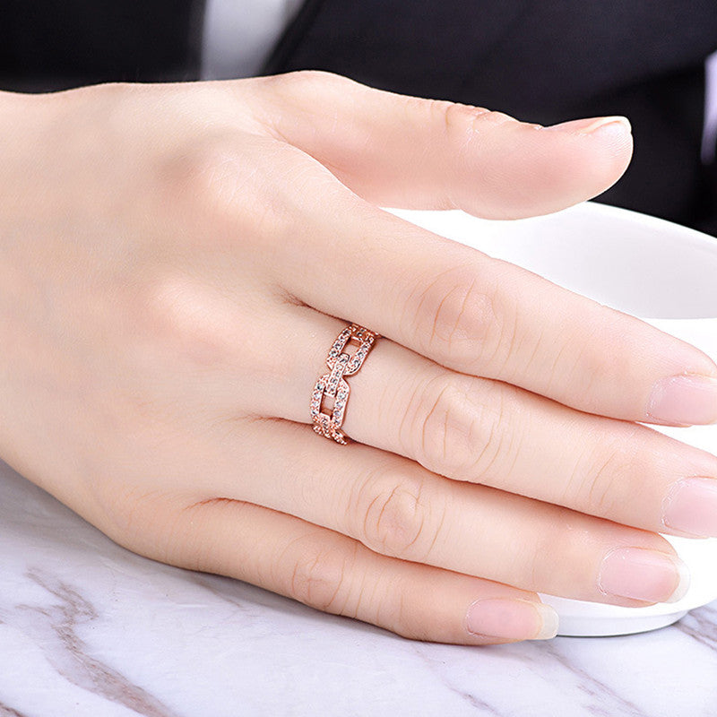 Rose Gold Plated American Diamond Studded Contemporary Korean Finger Ring