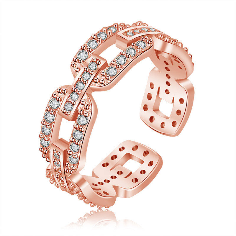 Rose Gold Plated American Diamond Studded Contemporary Korean Finger Ring