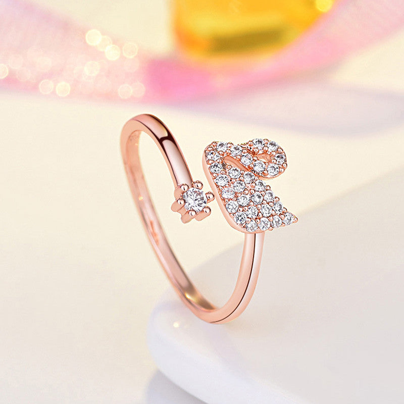 Rose Gold Plated American Diamond Studded Swan Shape Contemporary Korean Finger Ring