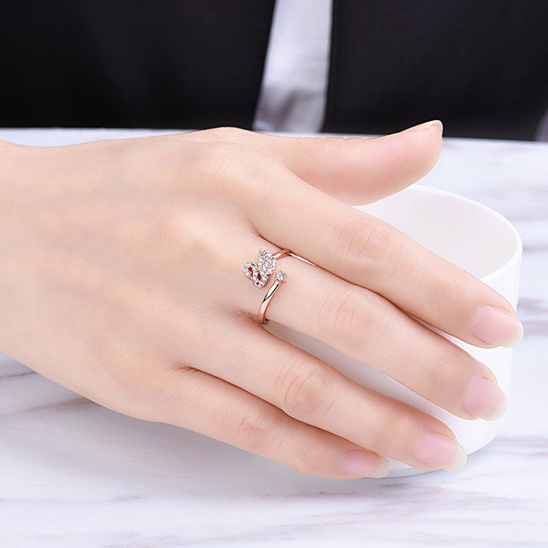 Rose Gold Plated American Diamond Studded Swan Shape Contemporary Korean Finger Ring