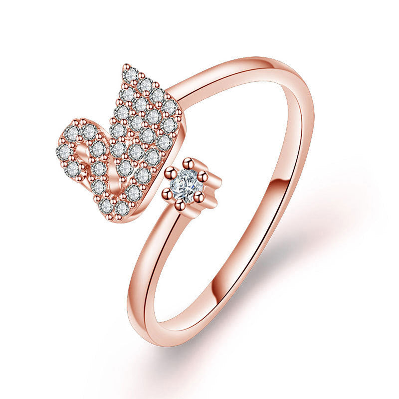 Rose Gold Plated American Diamond Studded Swan Shape Contemporary Korean Finger Ring