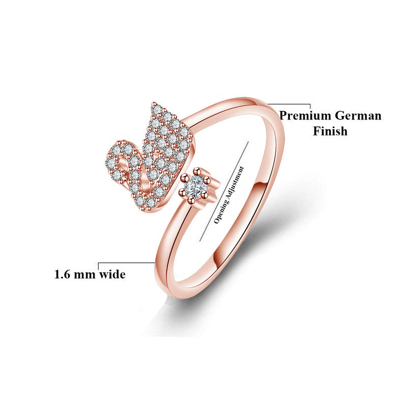 Rose Gold Plated American Diamond Studded Swan Shape Contemporary Korean Finger Ring