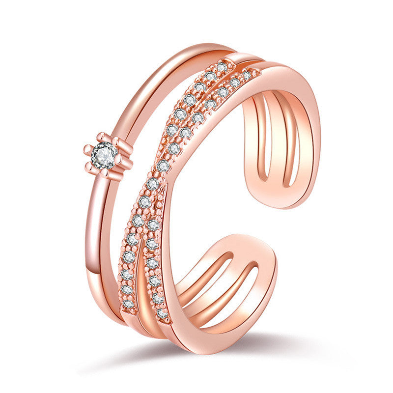 Rose Gold Plated American Diamond Studded Contemporary Korean Finger Ring