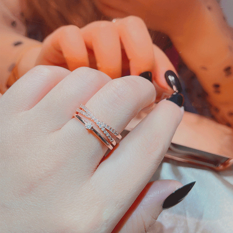 Rose Gold Plated American Diamond Studded Contemporary Korean Finger Ring