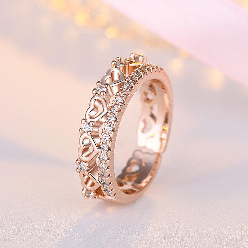 Rose Gold Plated American Diamond Studded Hearts inspired Contemporary Finger Ring