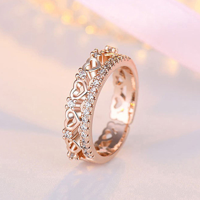 Rose Gold Plated American Diamond Studded Hearts inspired Contemporary Finger Ring