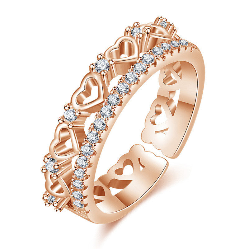 Rose Gold Plated American Diamond Studded Hearts inspired Contemporary Finger Ring