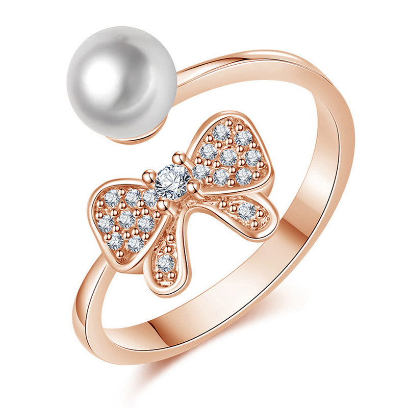 Rose Gold Plated American Diamond Studded Butterfly Shape Contemporary Finger Ring