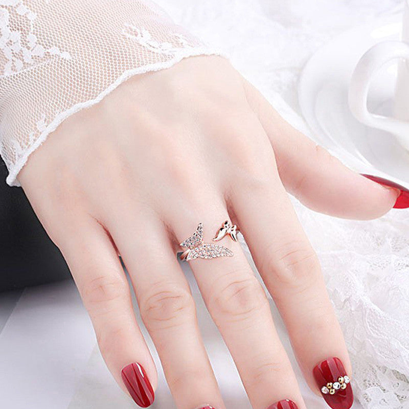 Rose Gold Plated American Diamond Studded Butterfly Shape Contemporary Finger Ring