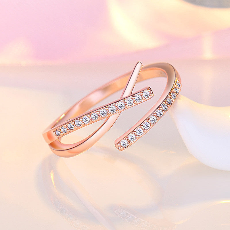 Rose Gold Plated American Diamond Studded Contemporary Korean Finger Ring