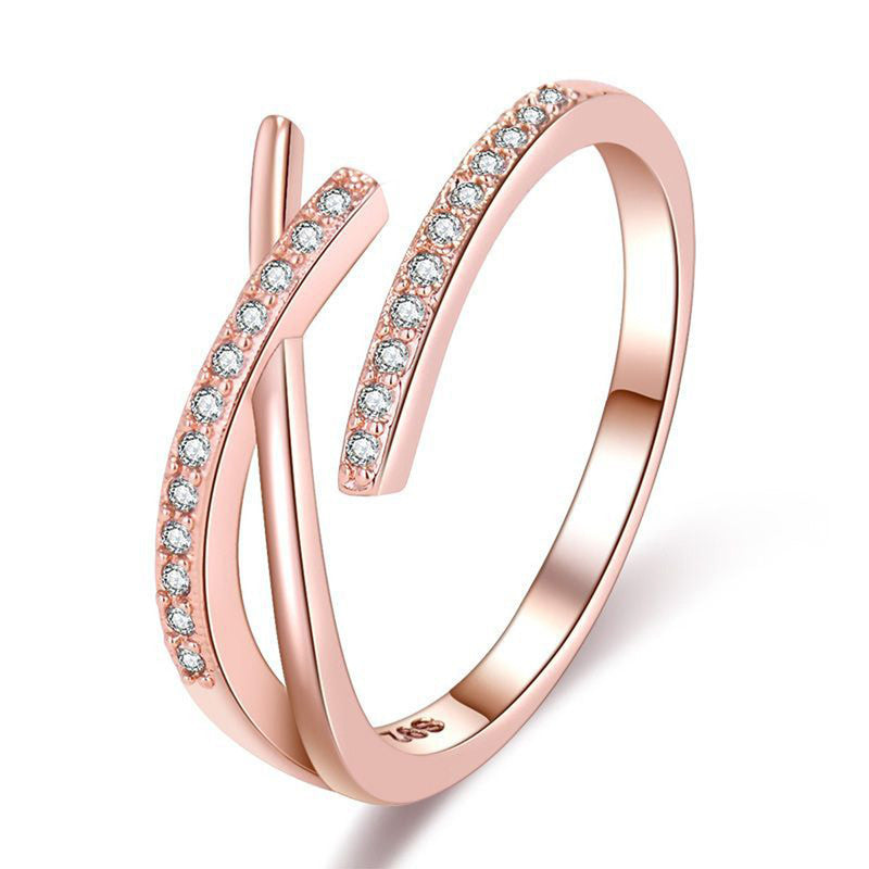 Rose Gold Plated American Diamond Studded Contemporary Korean Finger Ring