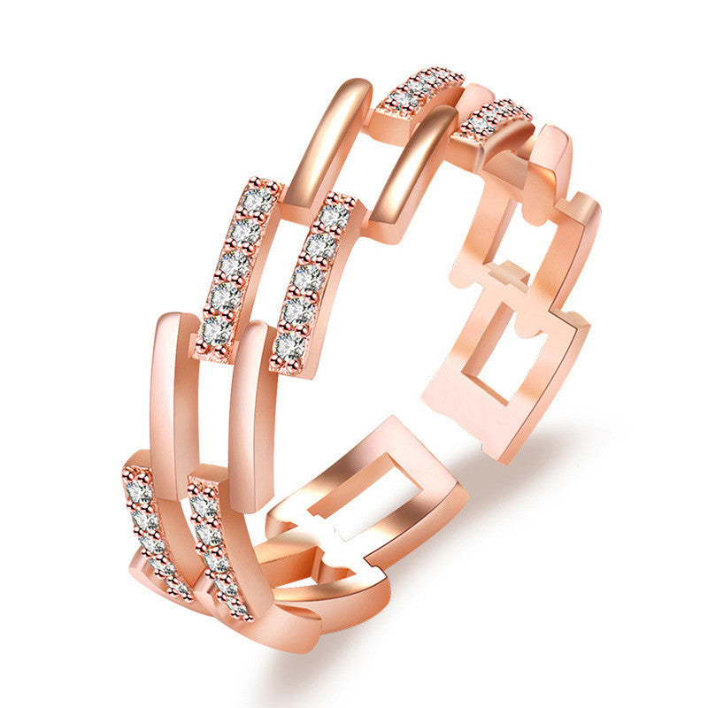 Rose Gold Plated American Diamond Studded Contemporary Korean Finger Ring