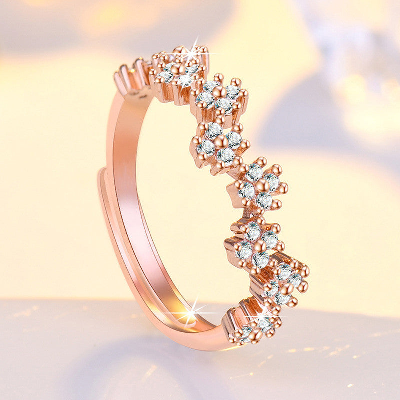 Rose Gold Plated American Diamond Studded Contemporary Korean Finger Ring