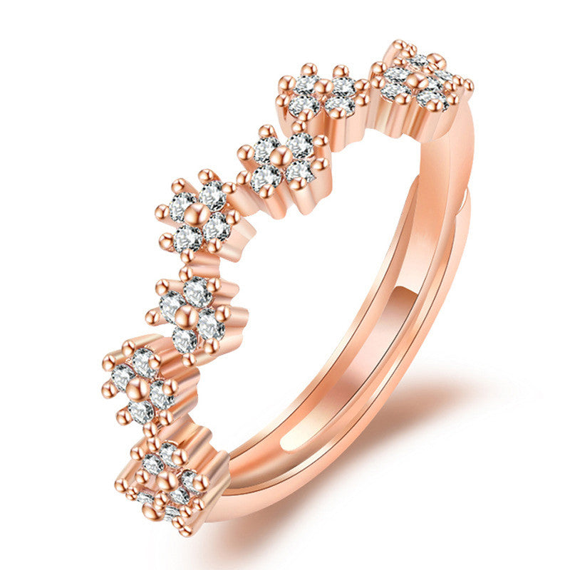 Rose Gold Plated American Diamond Studded Contemporary Korean Finger Ring