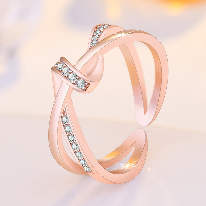 Rose Gold Plated American Diamond Studded Contemporary Korean Finger Ring