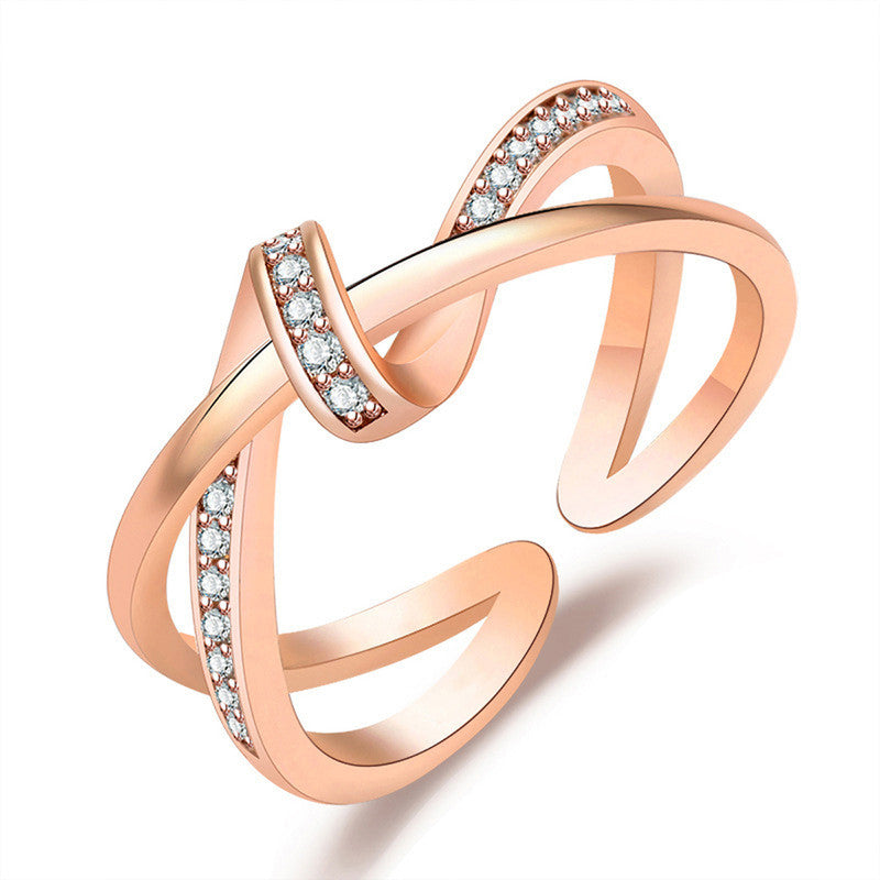 Rose Gold Plated American Diamond Studded Contemporary Korean Finger Ring