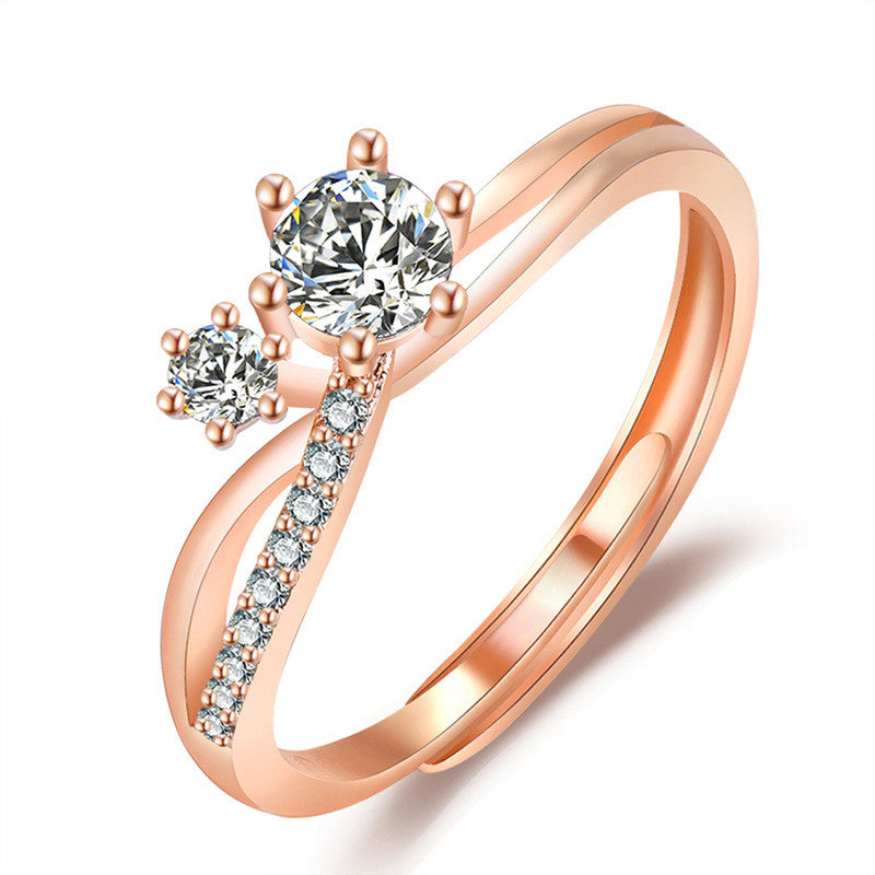 Rose Gold Plated American Diamond Studded Contemporary Korean Finger Ring