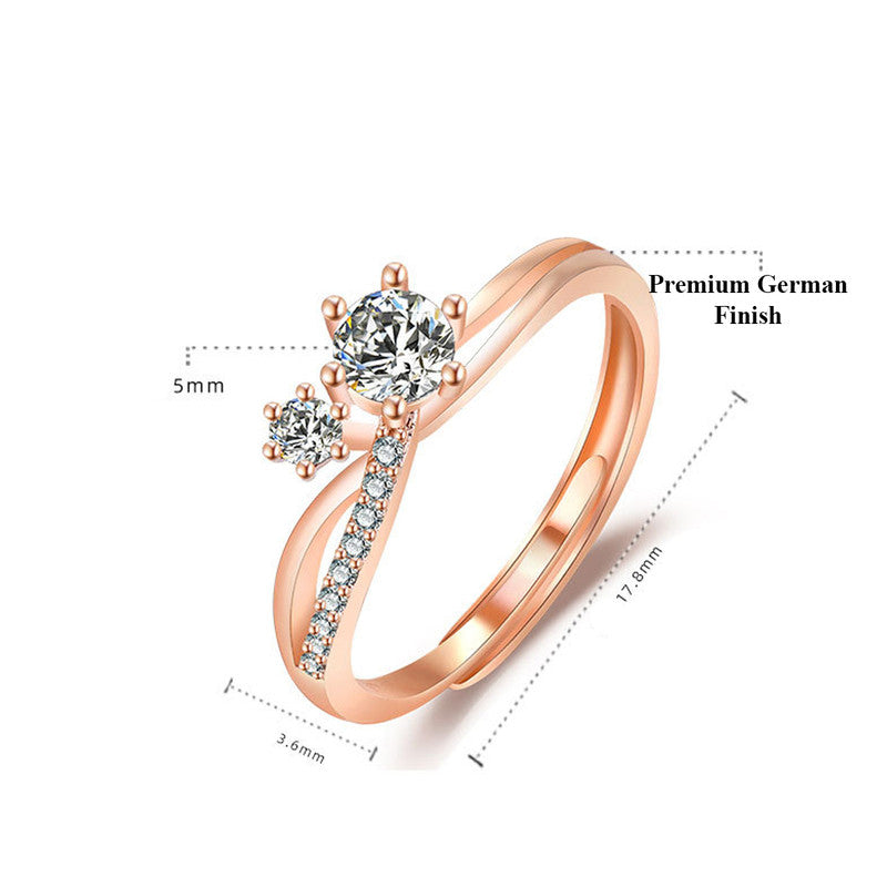 Rose Gold Plated American Diamond Studded Contemporary Korean Finger Ring