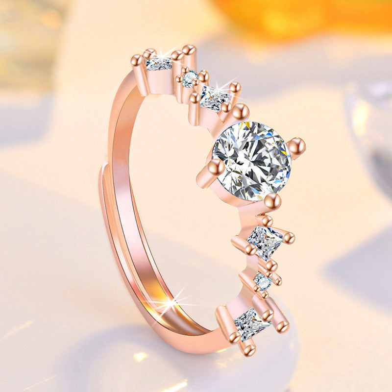 Rose Gold Plated American Diamond Studded Contemporary Korean Finger Ring