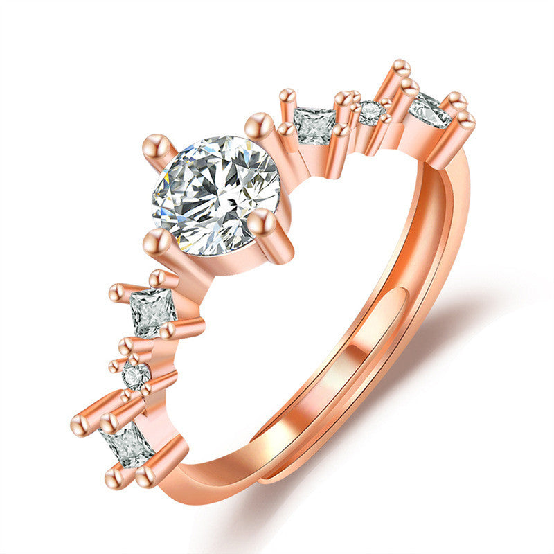 Rose Gold Plated American Diamond Studded Contemporary Korean Finger Ring