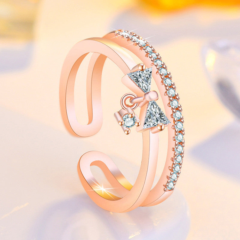 Rose Gold Plated American Diamond Studded Contemporary Korean Finger Ring