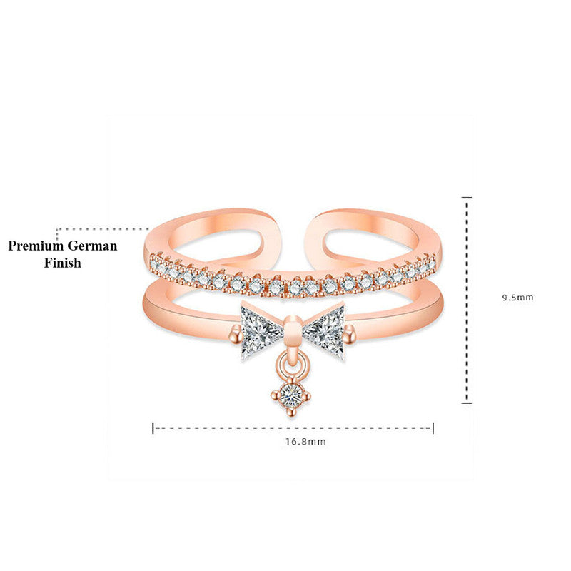 Rose Gold Plated American Diamond Studded Contemporary Korean Finger Ring