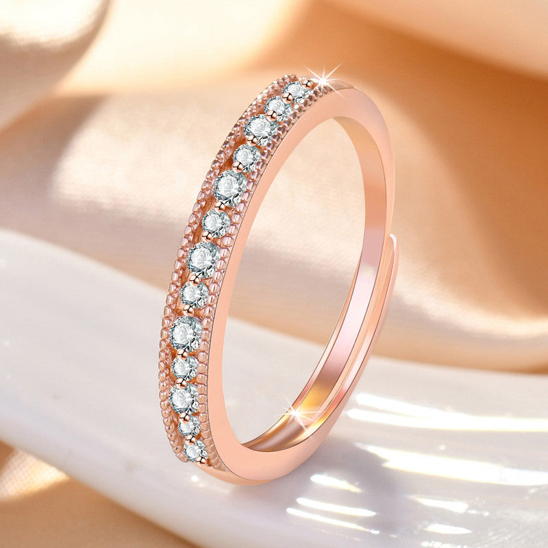 Rose Gold Plated American Diamond Studded Contemporary Korean Finger Ring