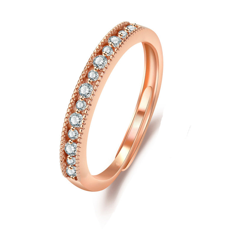 Rose Gold Plated American Diamond Studded Contemporary Korean Finger Ring