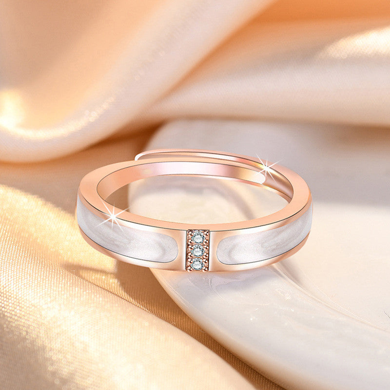 Rose Gold Plated American Diamond Studded Contemporary Korean Finger Ring