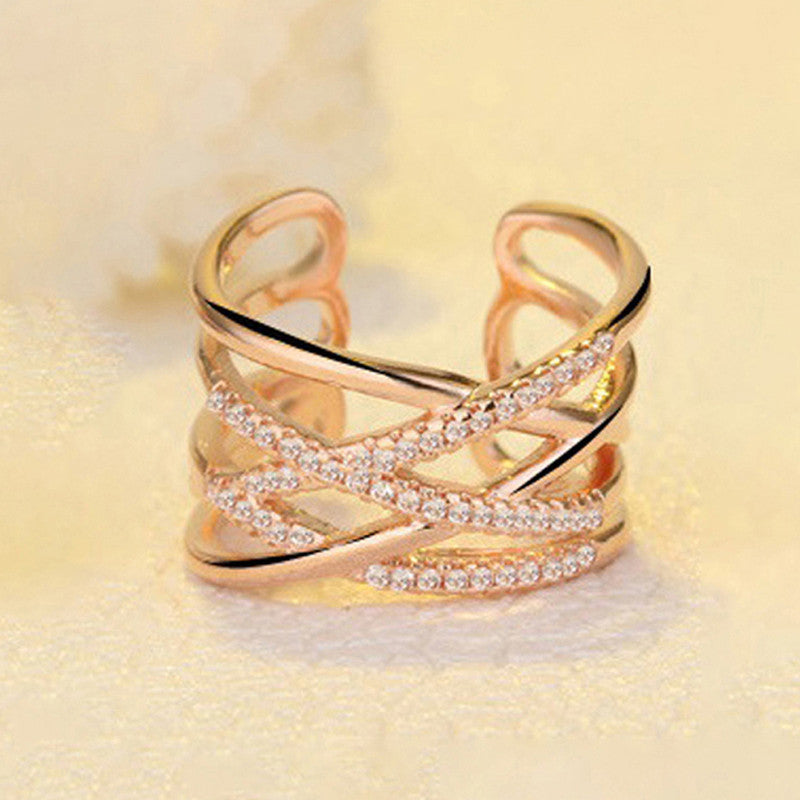 Rose Gold Plated American Diamond Studded Contemporary Korean Finger Ring