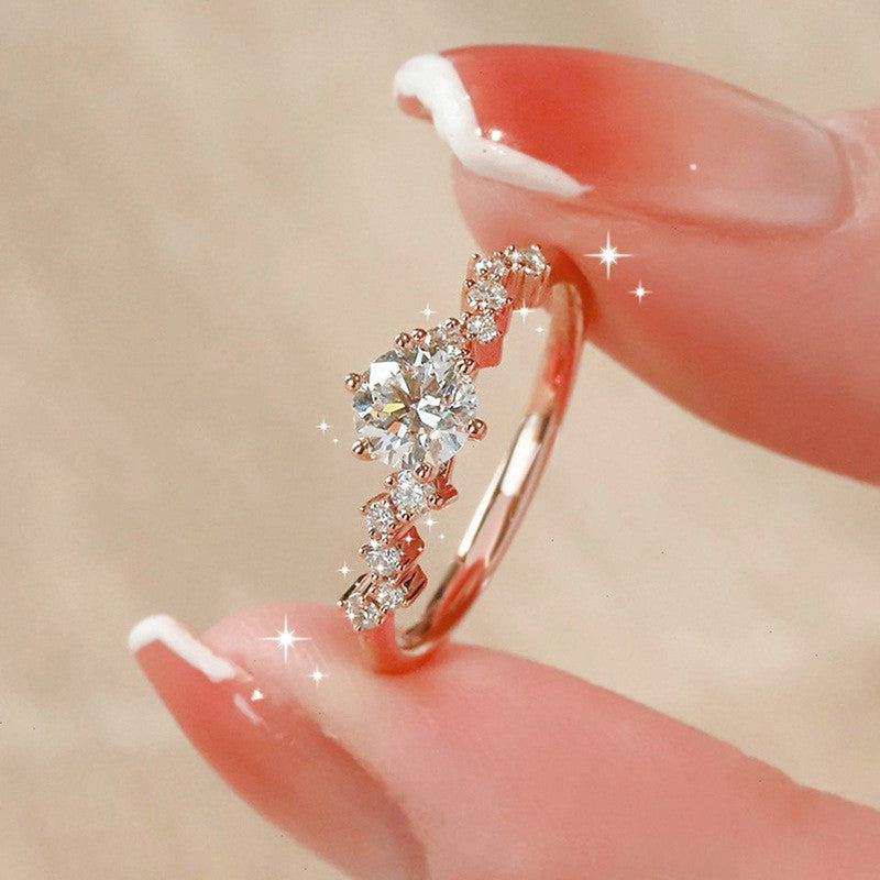 Rose Gold Plated American Diamond Studded Contemporary Korean Finger Ring