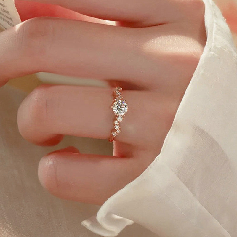 Rose Gold Plated American Diamond Studded Contemporary Korean Finger Ring