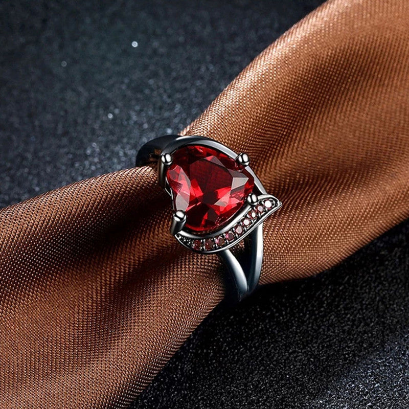 Red Silver-Plated Stone Studded Adjustable Finger Ring