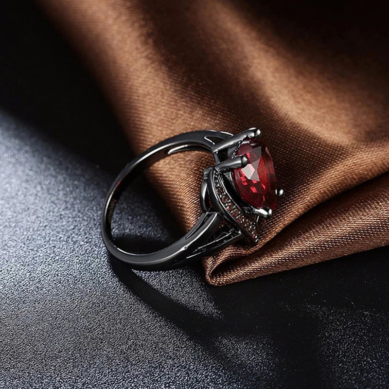 Red Silver-Plated Stone Studded Adjustable Finger Ring