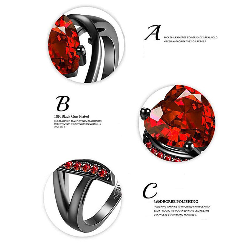 Red Silver-Plated Stone Studded Adjustable Finger Ring