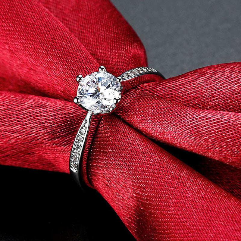 Silver-Plated Solitaire Crystal Adjustable Finger Ring