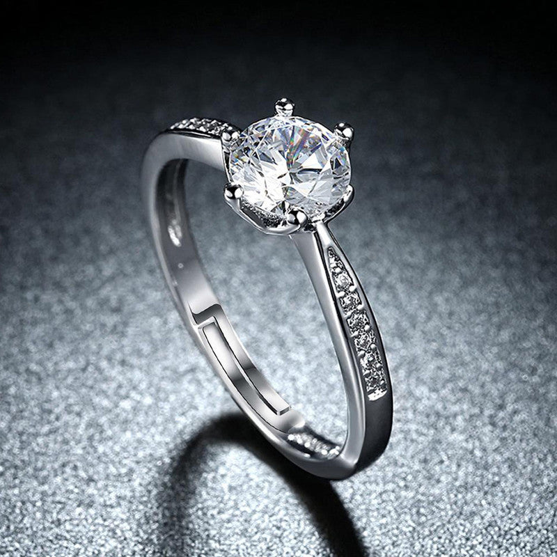 Silver-Plated Solitaire Crystal Adjustable Finger Ring