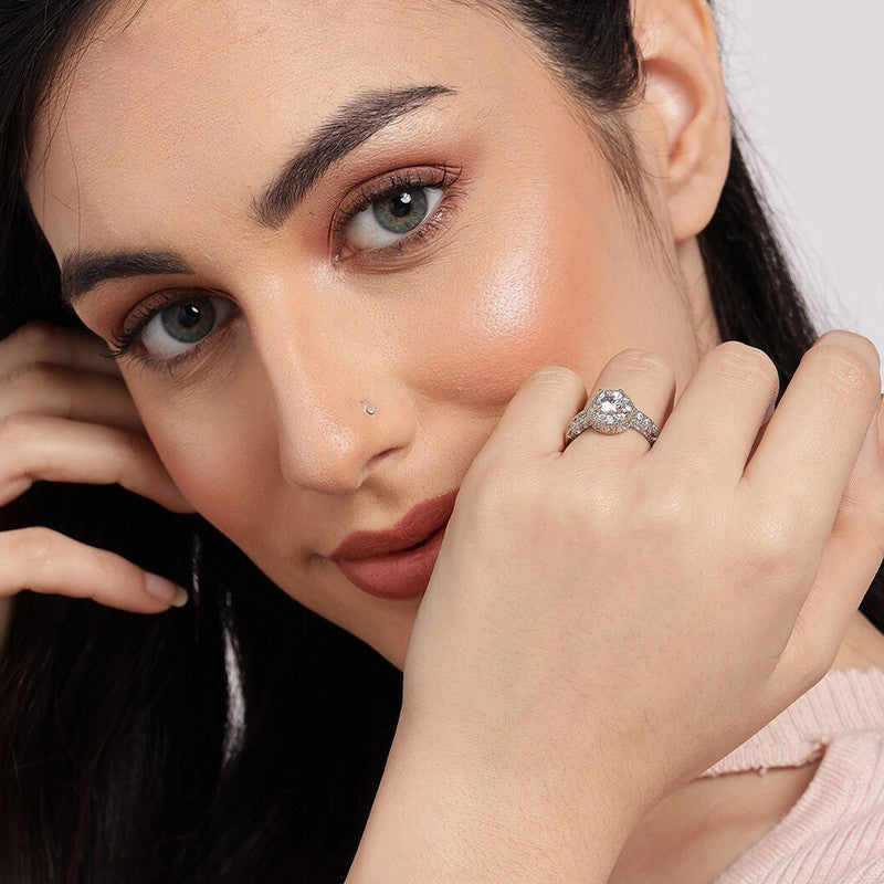 Silver-Plated American Diamond Adjustable Finger Ring