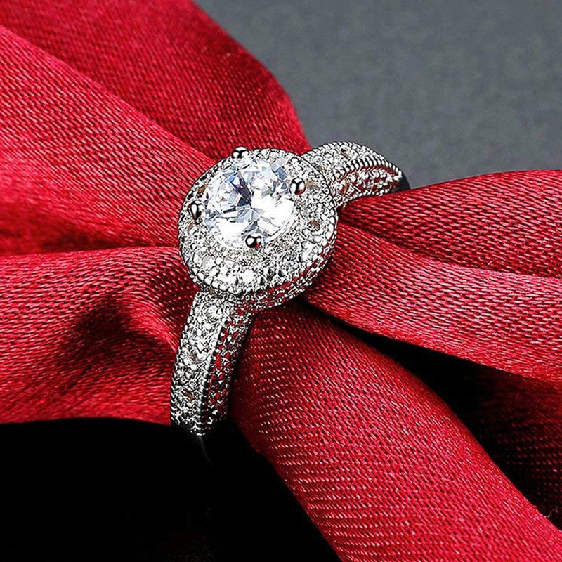 Silver-Plated American Diamond Adjustable Finger Ring