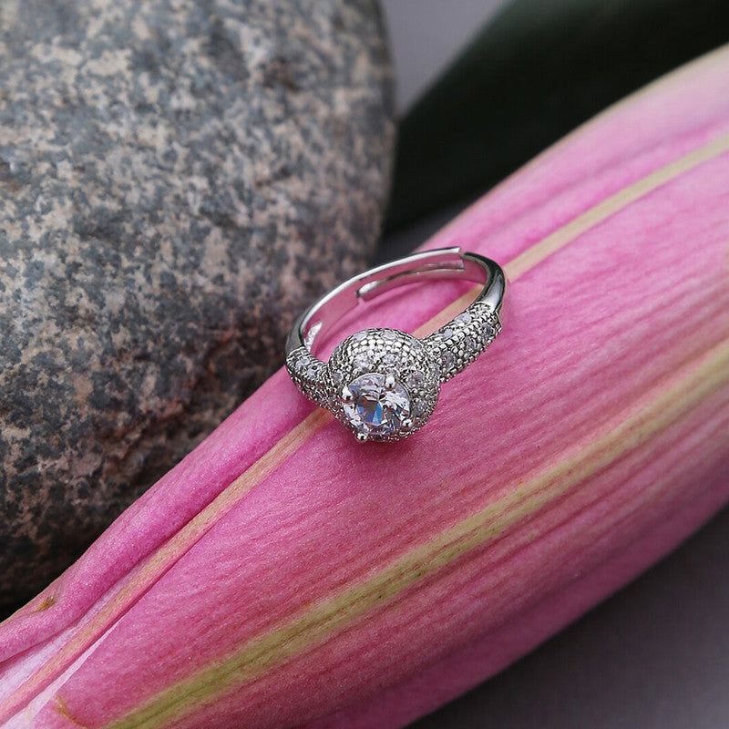 Silver-Plated American Diamond Adjustable Finger Ring