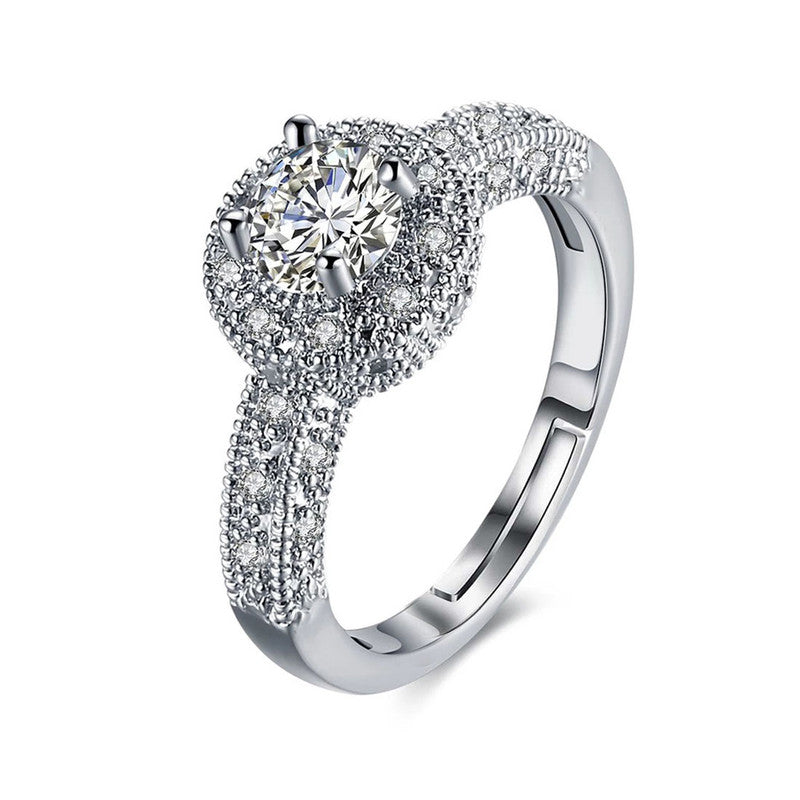Silver-Plated American Diamond Adjustable Finger Ring