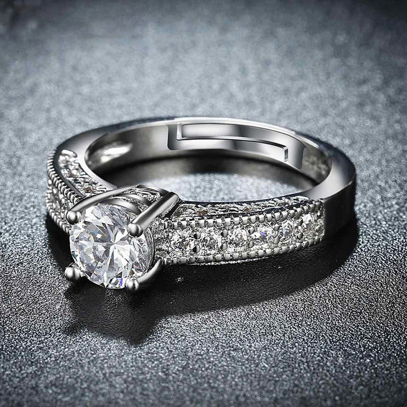 Silver-Plated American Diamond Adjustable Finger Ring