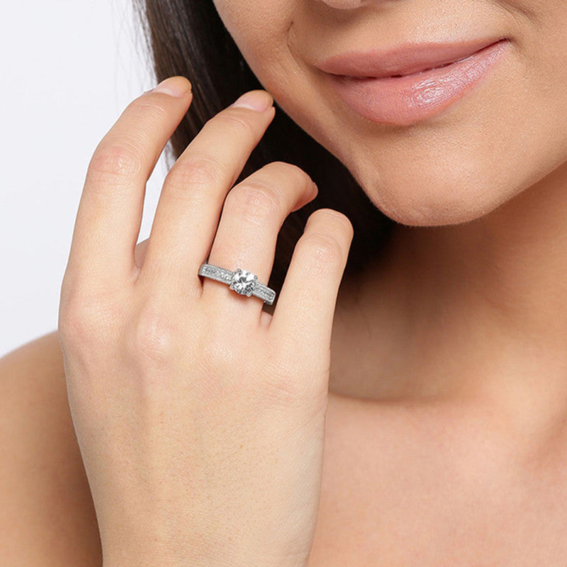 Silver-Plated American Diamond Adjustable Finger Ring